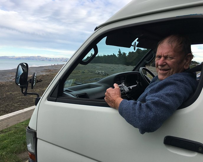 Resident enjoying an outing in the van